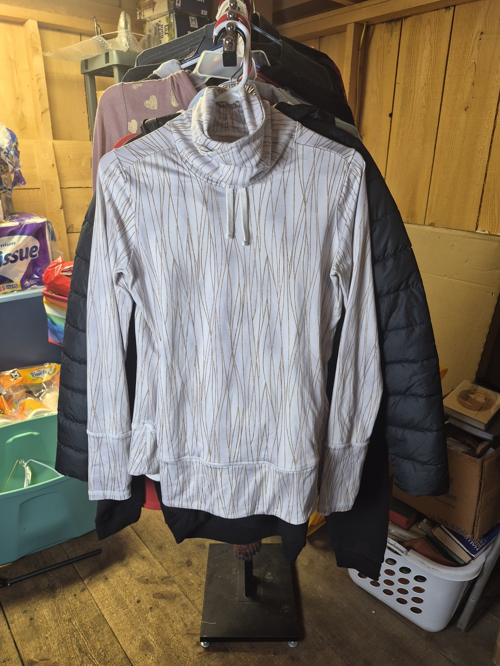 Alia White & Light Brown Striped Drawstring Turtleneck Pullover Bin 70
